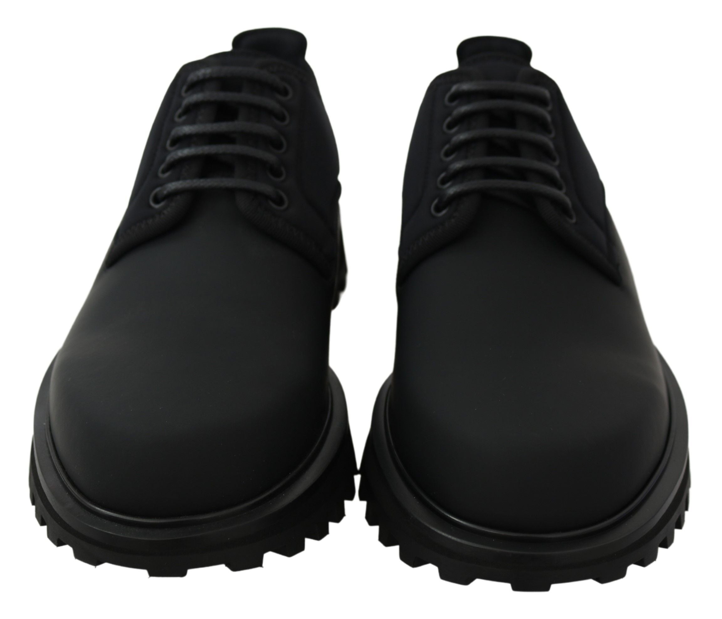 Dolce & Gabbana Schwarze Vulcano Derby Schuhe aus gummiertem Kalbsleder mit klobiger Sohle