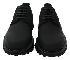 Dolce & Gabbana Schwarze Vulcano Derby Schuhe aus gummiertem Kalbsleder mit klobiger Sohle