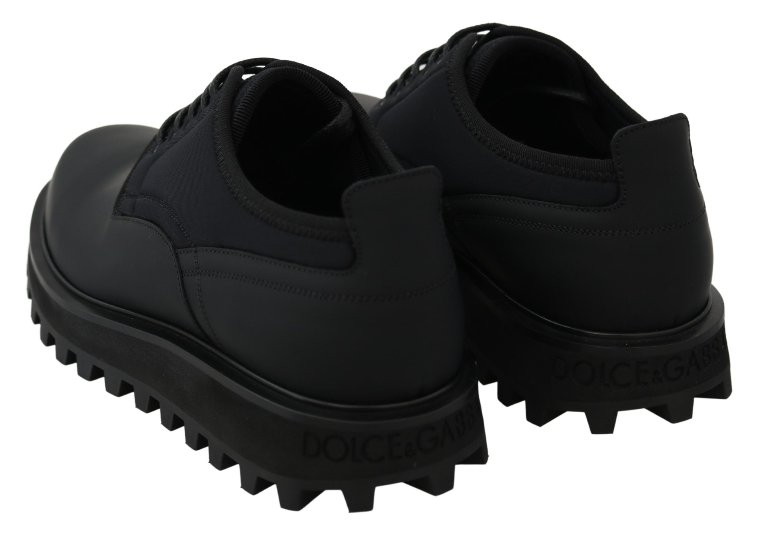 Dolce & Gabbana Schwarze Vulcano Derby Schuhe aus gummiertem Kalbsleder mit klobiger Sohle