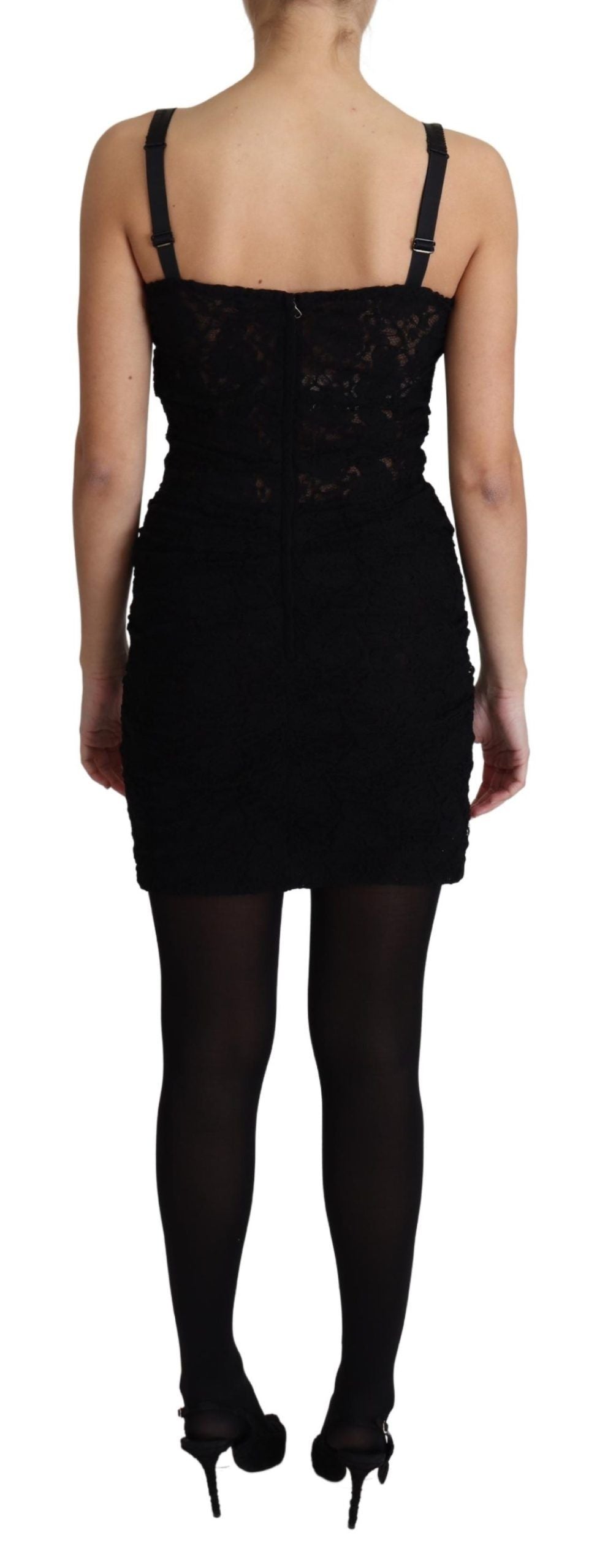 Dolce & Gabbana Schwarzes geschnürtes florales Korsett Bustier Minikleid