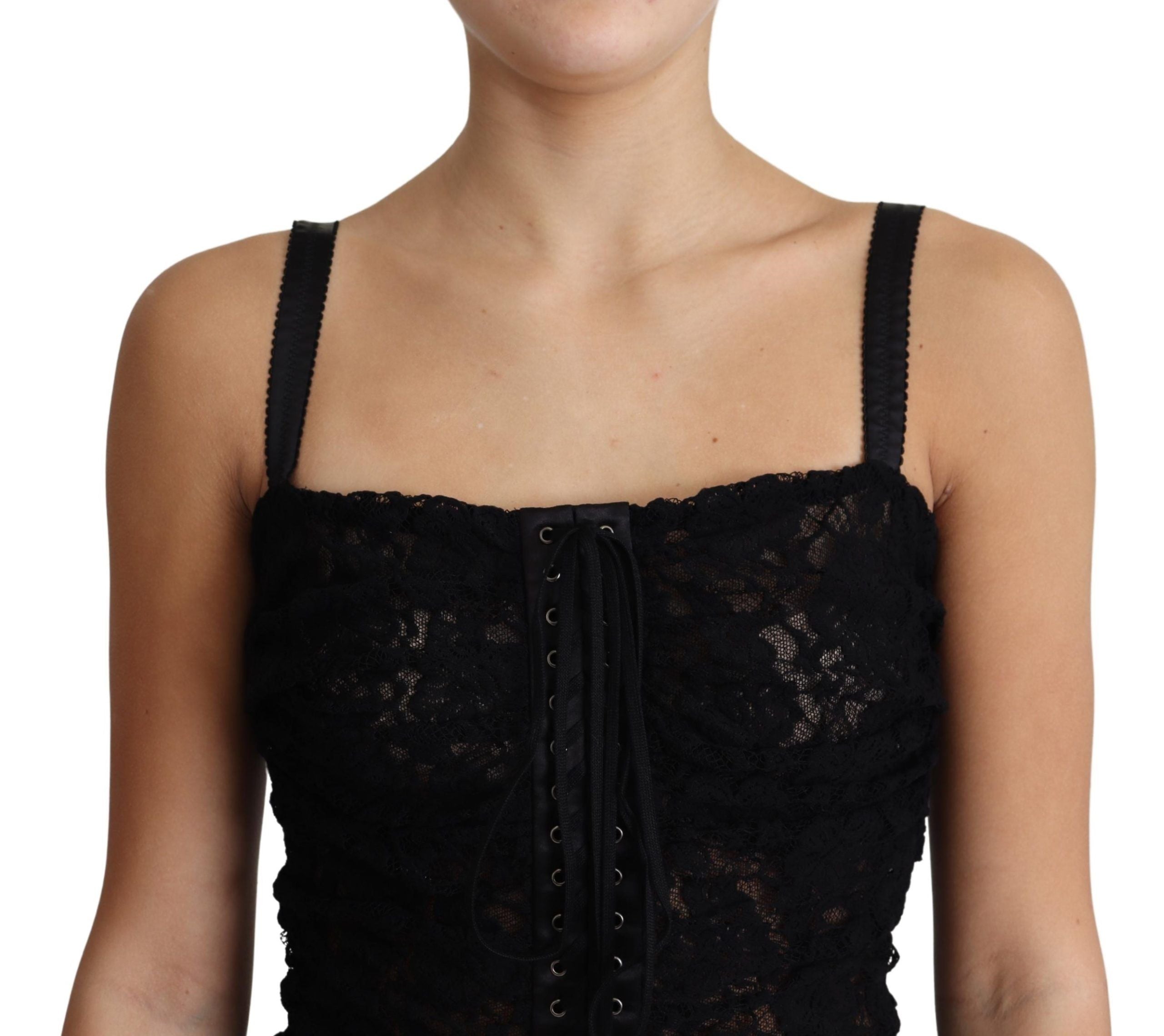 Dolce & Gabbana Schwarzes geschnürtes florales Korsett Bustier Minikleid