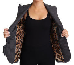 Dolce & Gabbana Grauer Einreihiger Taillierter Blazer aus Wolle