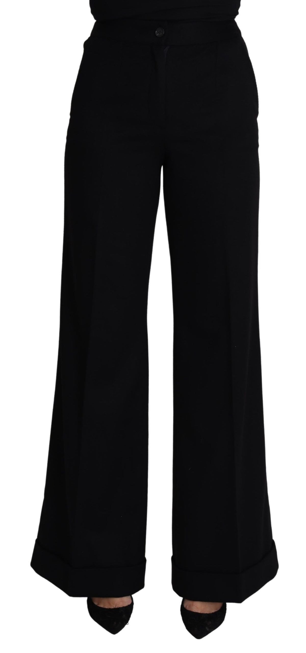 Dolce & Gabbana Schwarze Kaschmir-Damenhose mit weitem Bein
