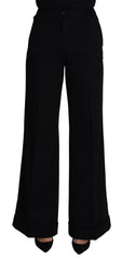 Dolce & Gabbana Schwarze Kaschmir-Damenhose mit weitem Bein