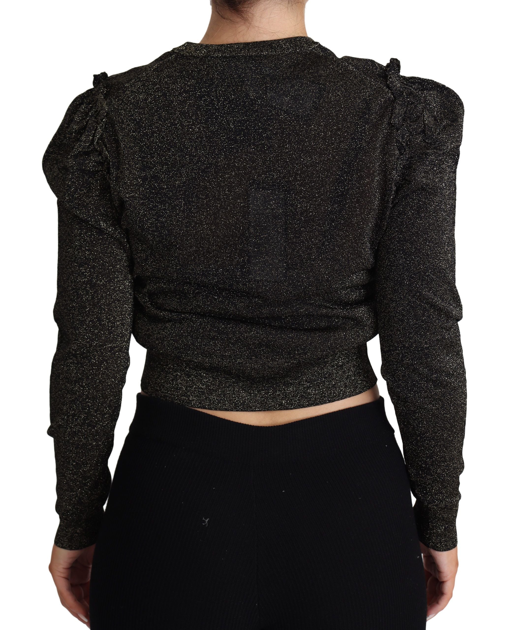 Dolce & Gabbana Schwarzer Goldfarbener Kurzer Damen Pullover