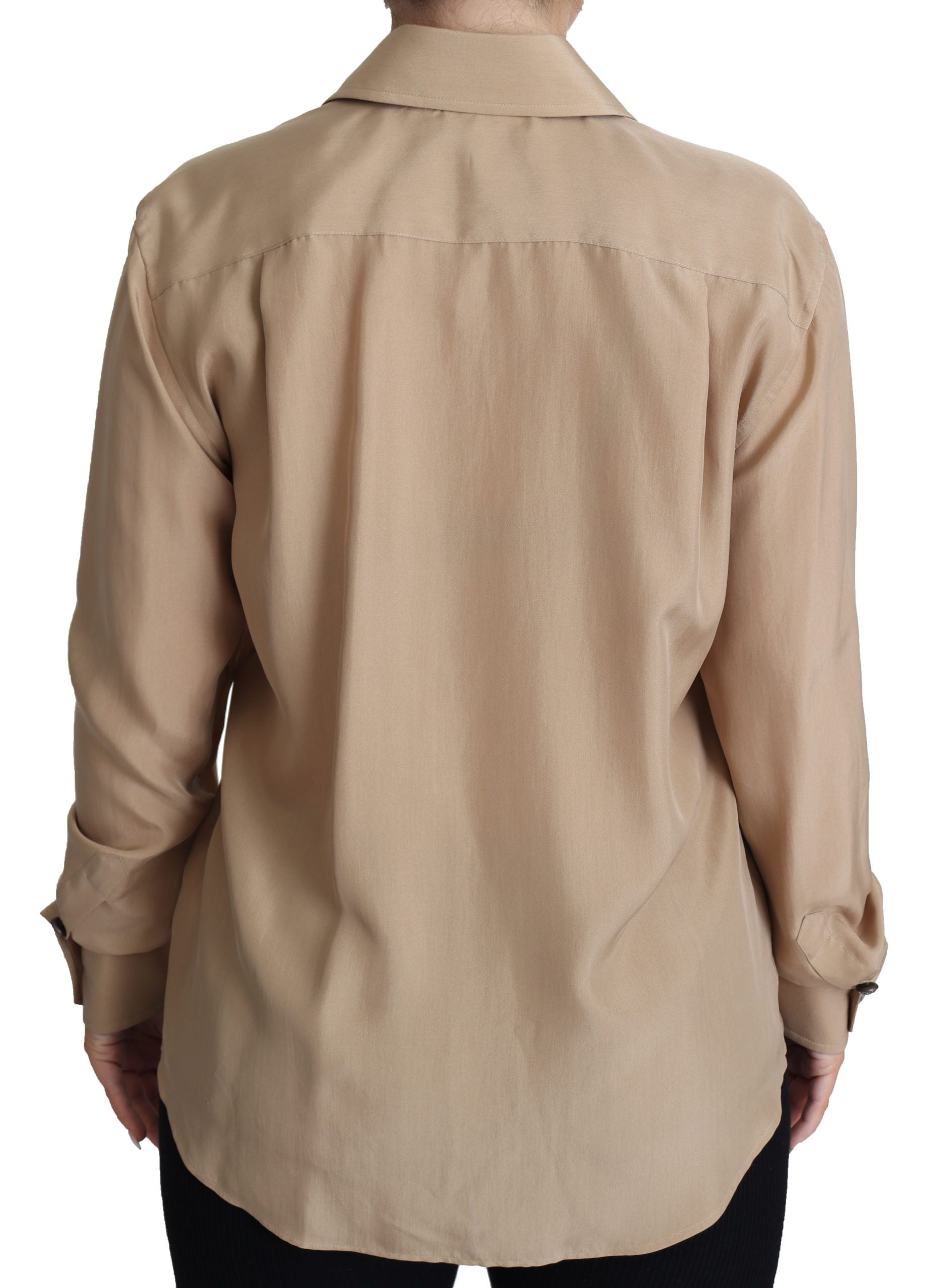 Dolce & Gabbana Beige Seidenhemd Zierknöpfe Oberteil