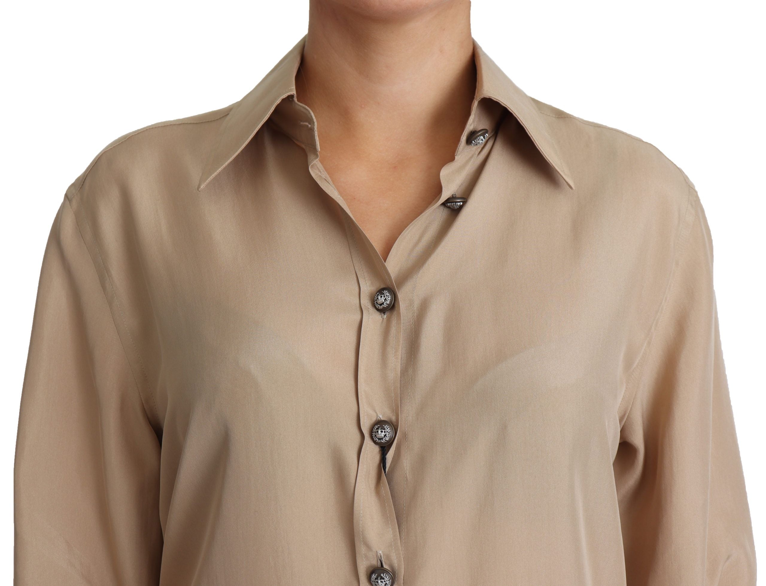 Dolce & Gabbana Beige Seidenhemd Zierknöpfe Oberteil