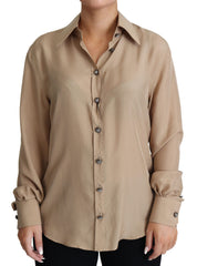 Dolce & Gabbana Beige Seidenhemd Zierknöpfe Oberteil