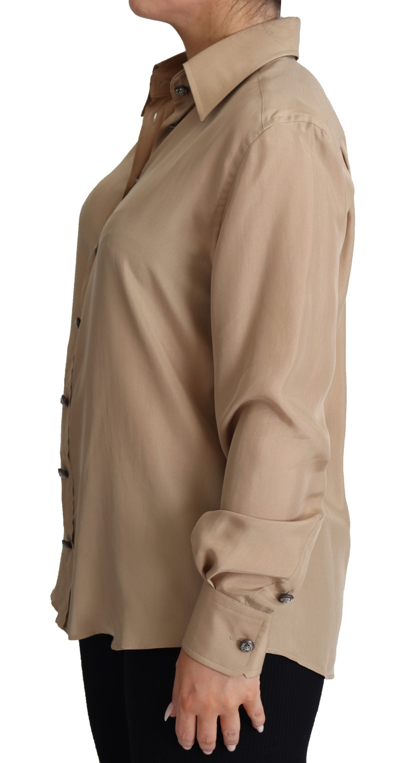 Dolce & Gabbana Beige Seidenhemd Zierknöpfe Oberteil