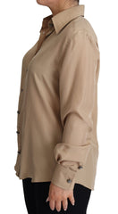 Dolce & Gabbana Beige Seidenhemd Zierknöpfe Oberteil