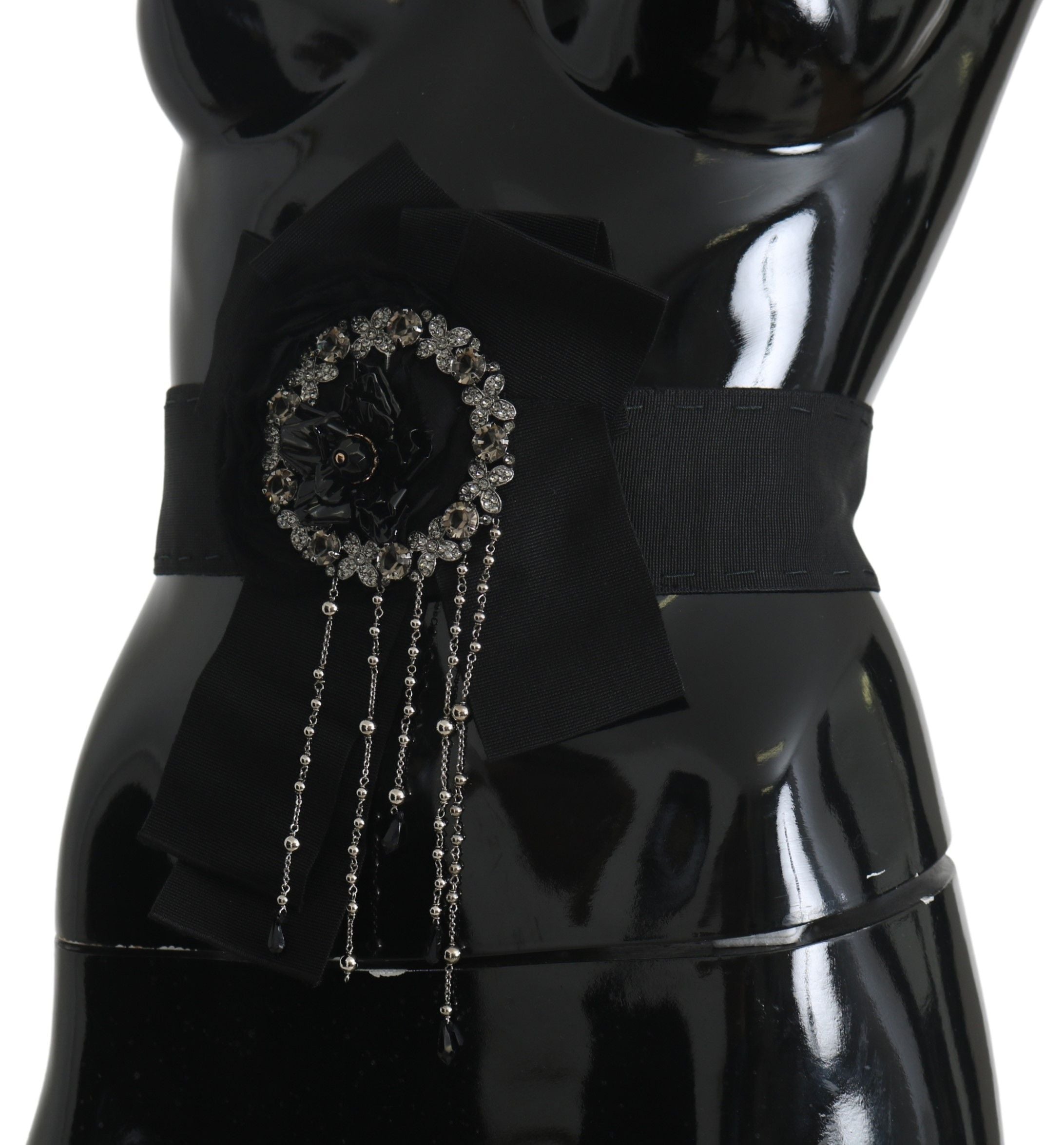 Dolce & Gabbana Schwarzer Kristall Brosche Breiter SATORIA Gürtel
