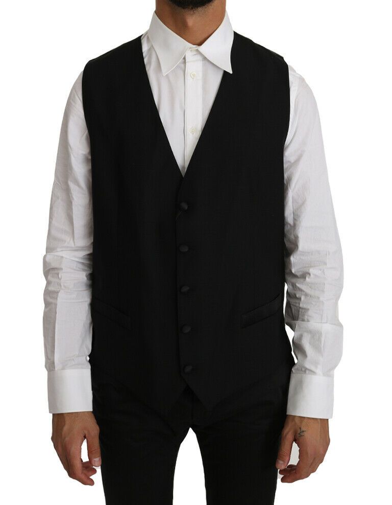 Dolce & Gabbana Zwart Effen Gilet van Wol en Zijde