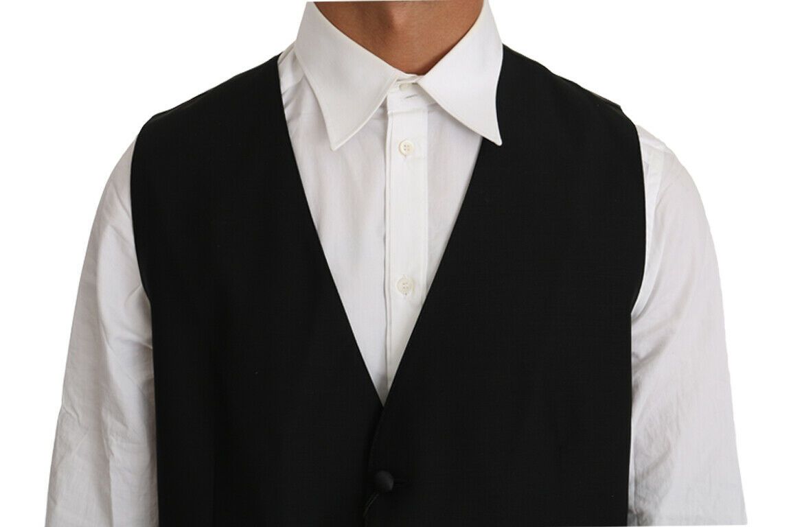 Dolce & Gabbana Zwart Effen Gilet van Wol en Zijde