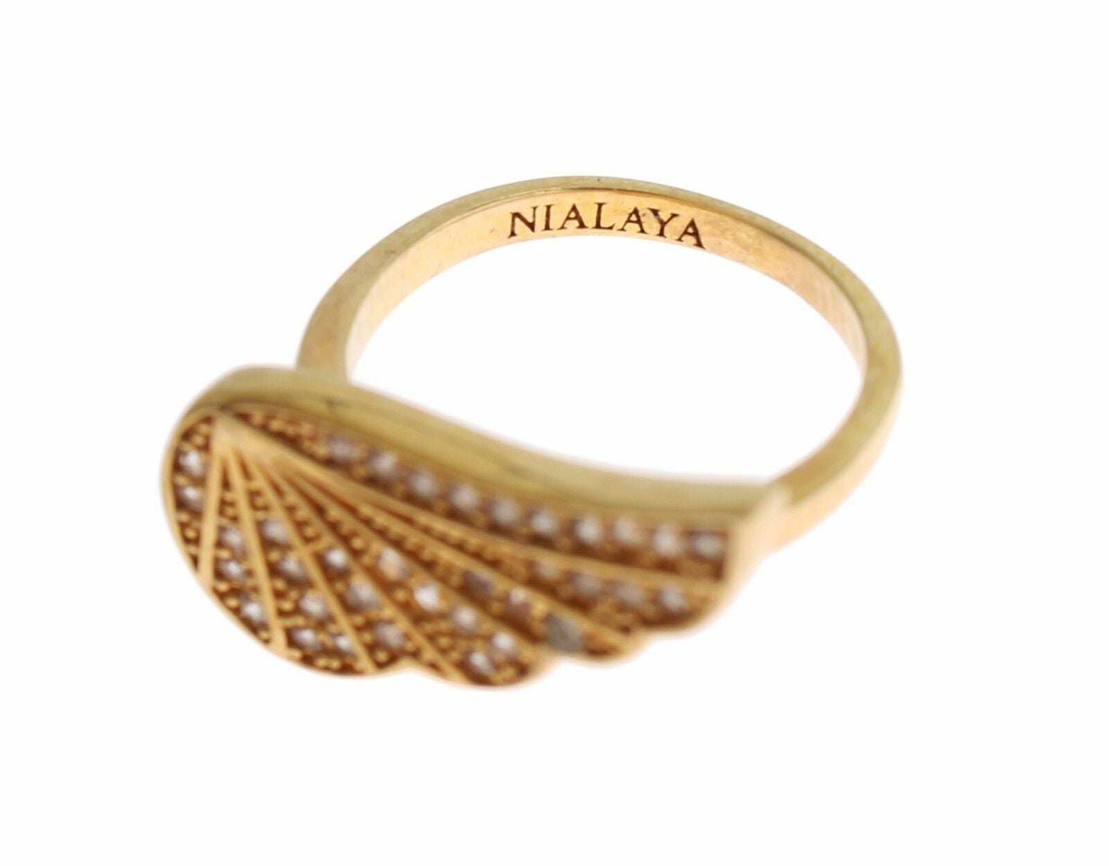 Nialaya Dames Ring met Transparante Zirkonia, Goud en Authentiek 925 Zilver