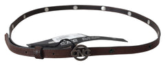 Costume National Brauner schmaler Ledergürtel mit runder Logo-Schnalle
