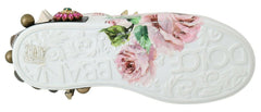 Dolce & Gabbana Weiße Leder Kristall Rosen Blumen Sneakers Schuhe