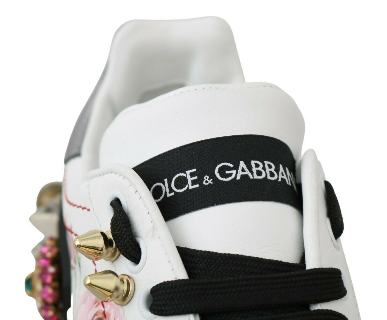 Dolce & Gabbana Weiße Leder Kristall Rosen Blumen Sneakers Schuhe