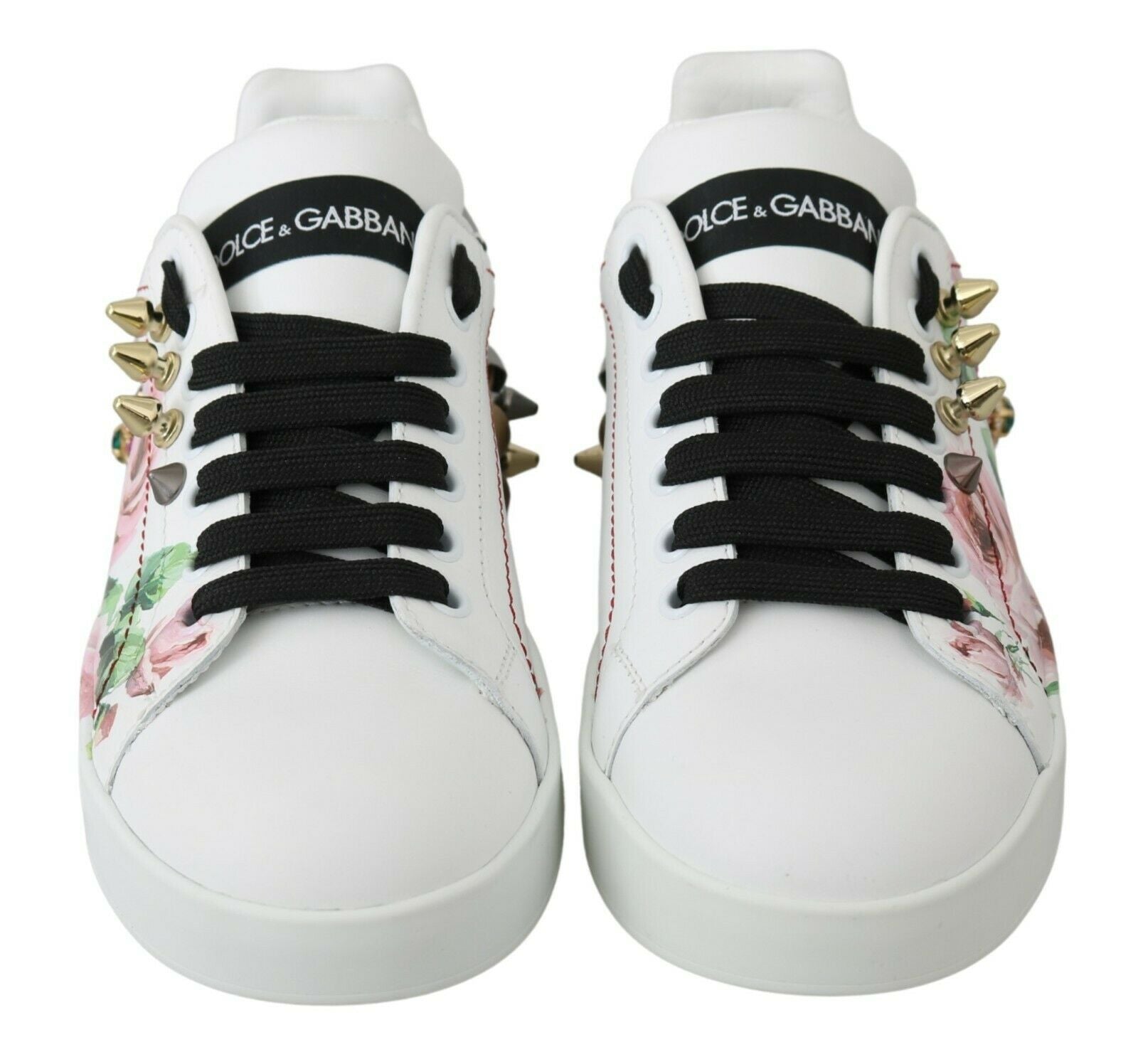 Dolce & Gabbana Weiße Leder Kristall Rosen Blumen Sneakers Schuhe