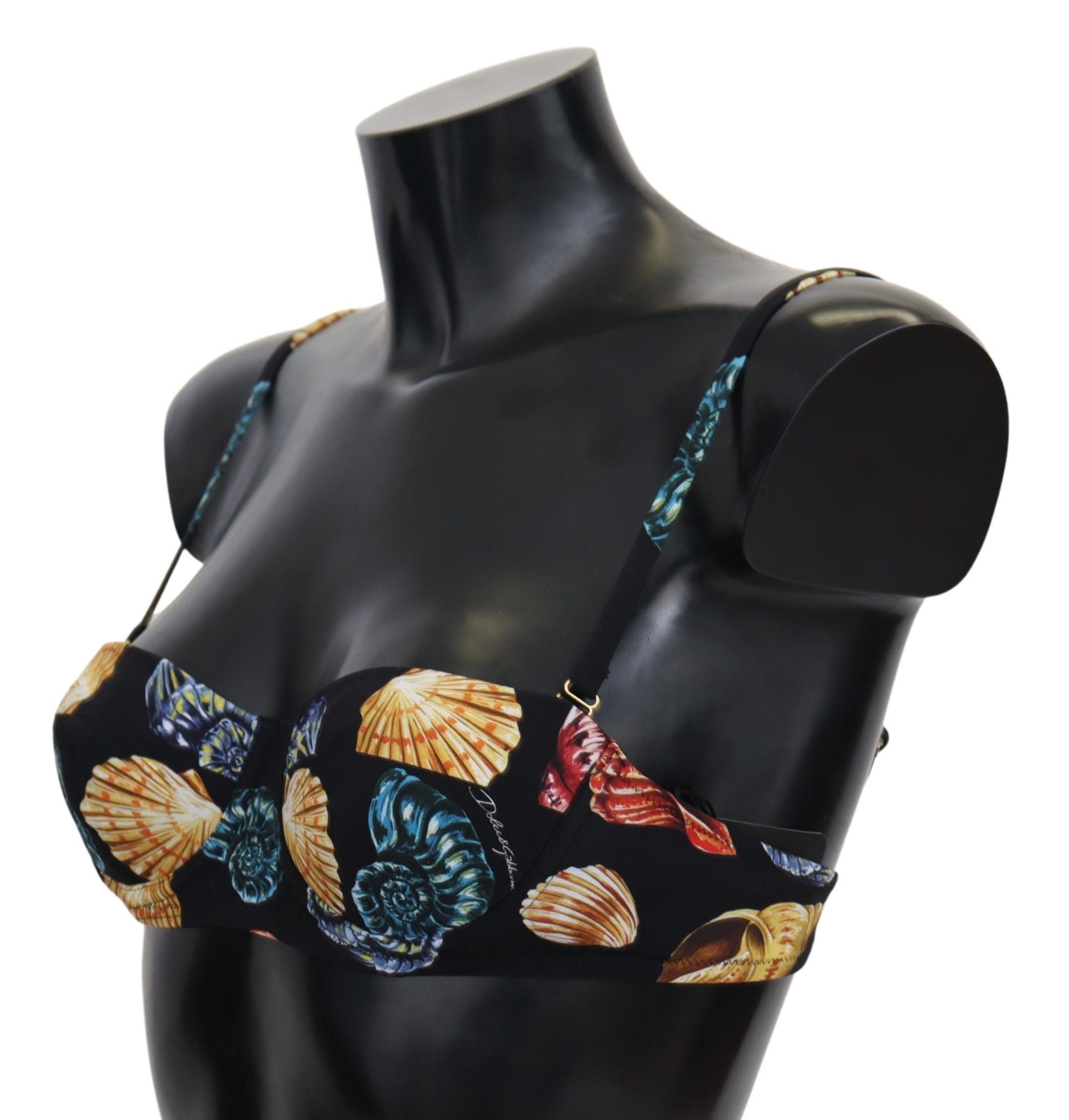 Dolce & Gabbana Schwarze Muscheldruck Damen Bikini-Oberteile