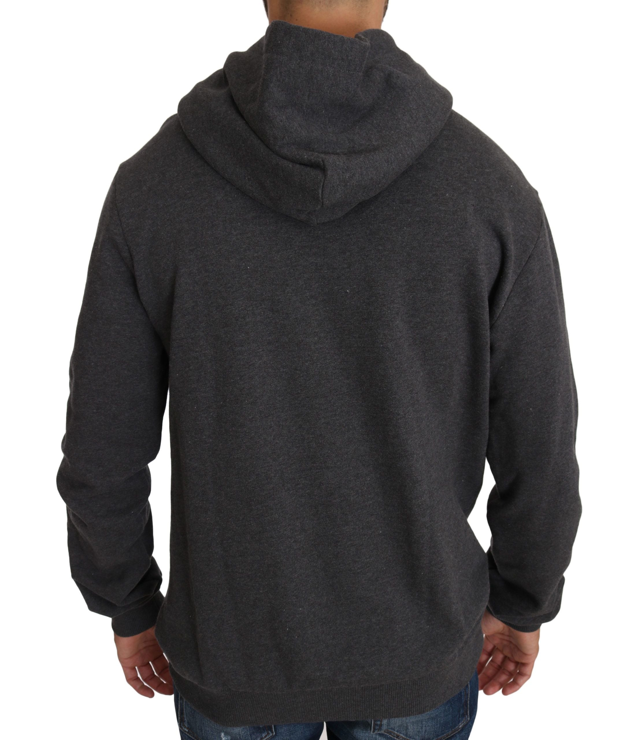 Dolce & Gabbana Grauer Kapuzenpullover mit rotem Kristallherz und Gewehr