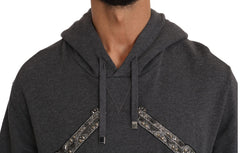 Dolce & Gabbana Grauer Kapuzenpullover mit rotem Kristallherz und Gewehr