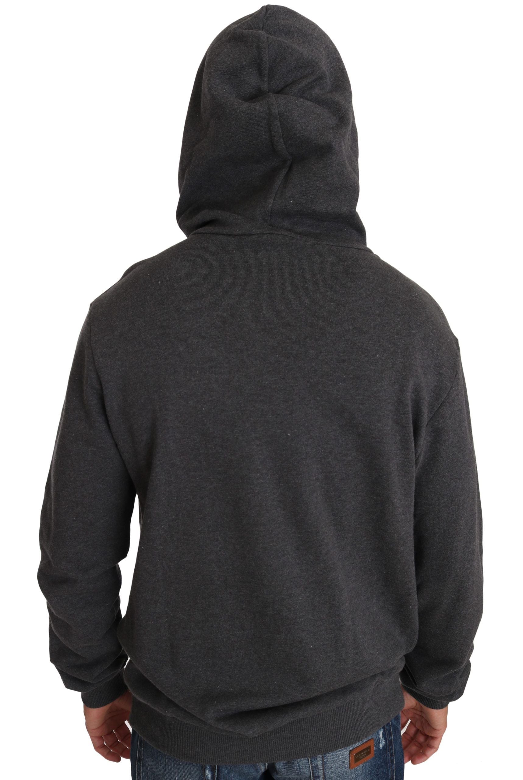 Dolce & Gabbana Grauer Kapuzenpullover mit rotem Kristallherz und Gewehr