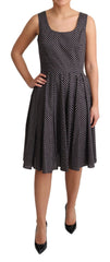Dolce & Gabbana Schwarzes A-Linien-Stretchkleid aus Baumwolle mit Blumenmuster