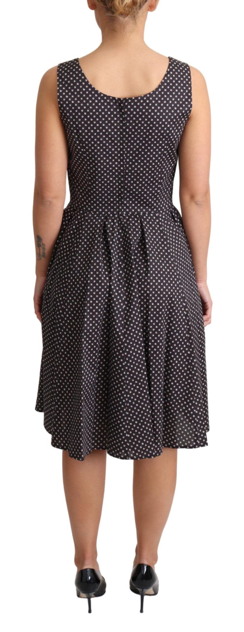 Dolce & Gabbana Schwarzes A-Linien-Stretchkleid aus Baumwolle mit Blumenmuster