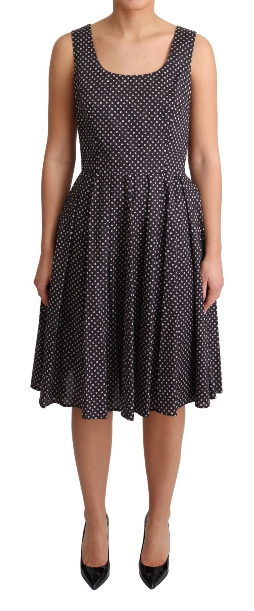 Dolce & Gabbana Schwarzes A-Linien-Stretchkleid aus Baumwolle mit Blumenmuster