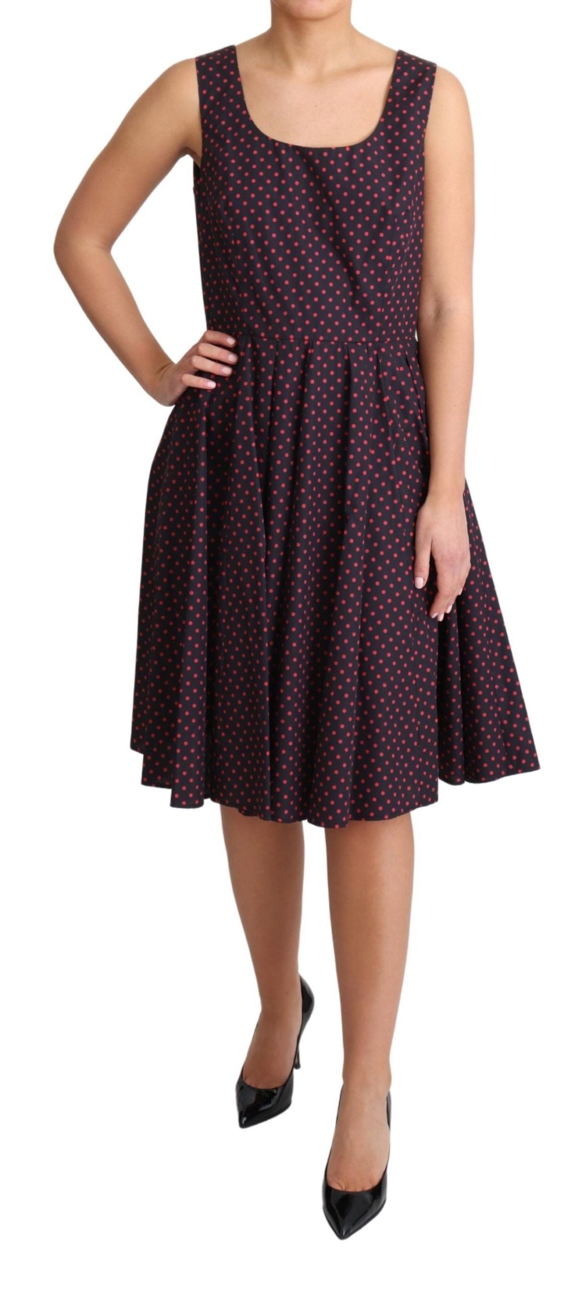 Dolce & Gabbana Rot Blau Gepunktetes Baumwoll A-Linien-Abendkleid