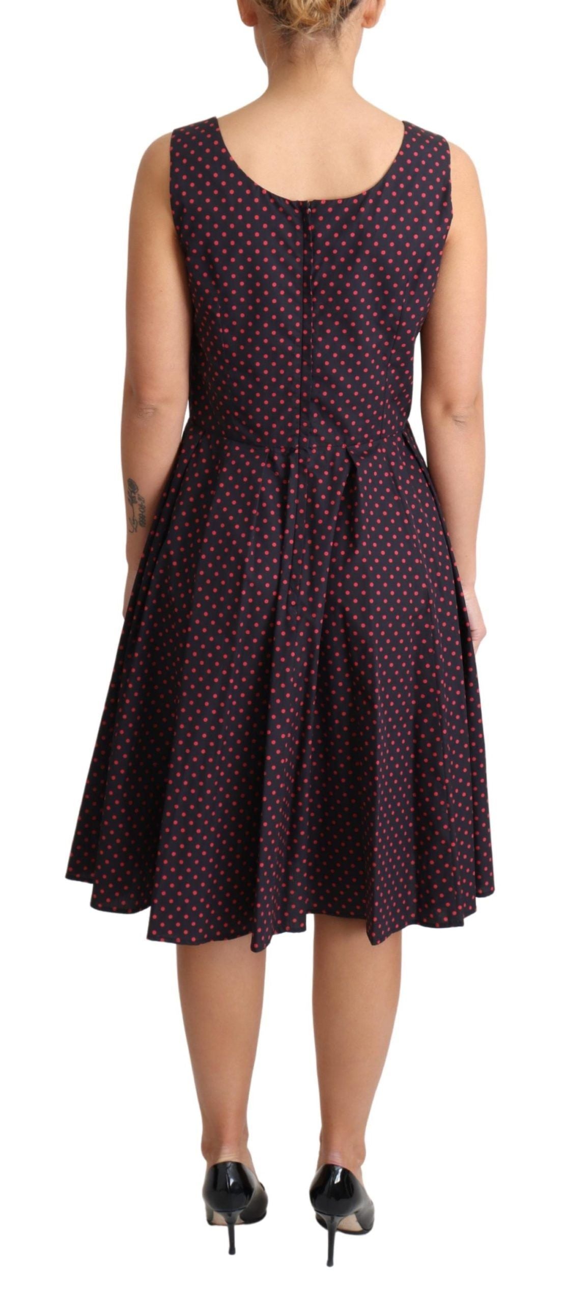 Dolce & Gabbana Rot Blau Gepunktetes Baumwoll A-Linien-Abendkleid
