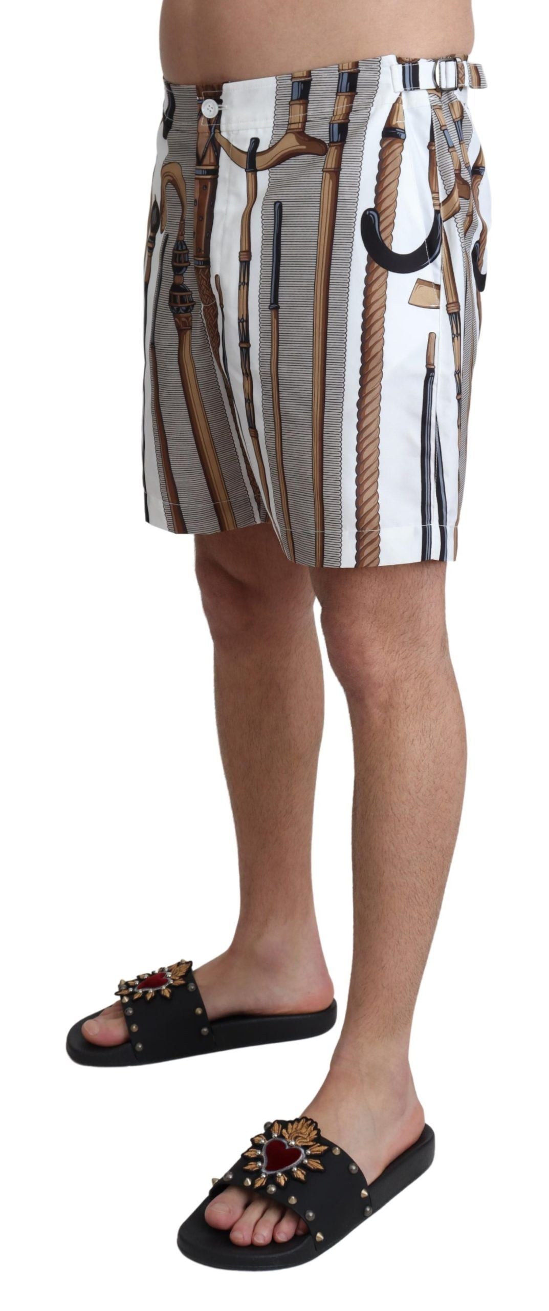 Dolce & Gabbana Weiße Walking Stick Beachwear Shorts Badeshorts