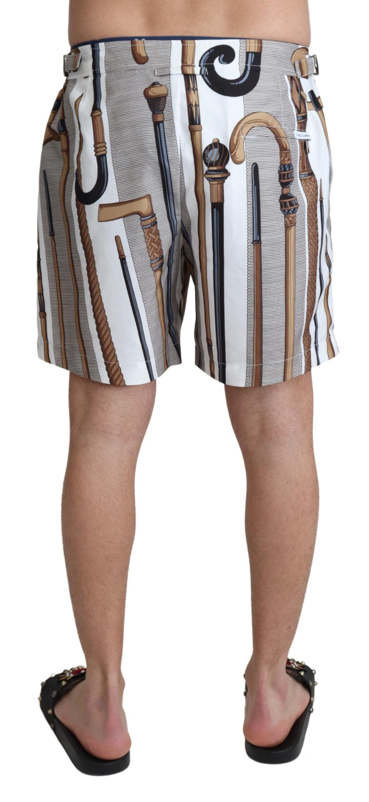Dolce & Gabbana Weiße Walking Stick Beachwear Shorts Badeshorts