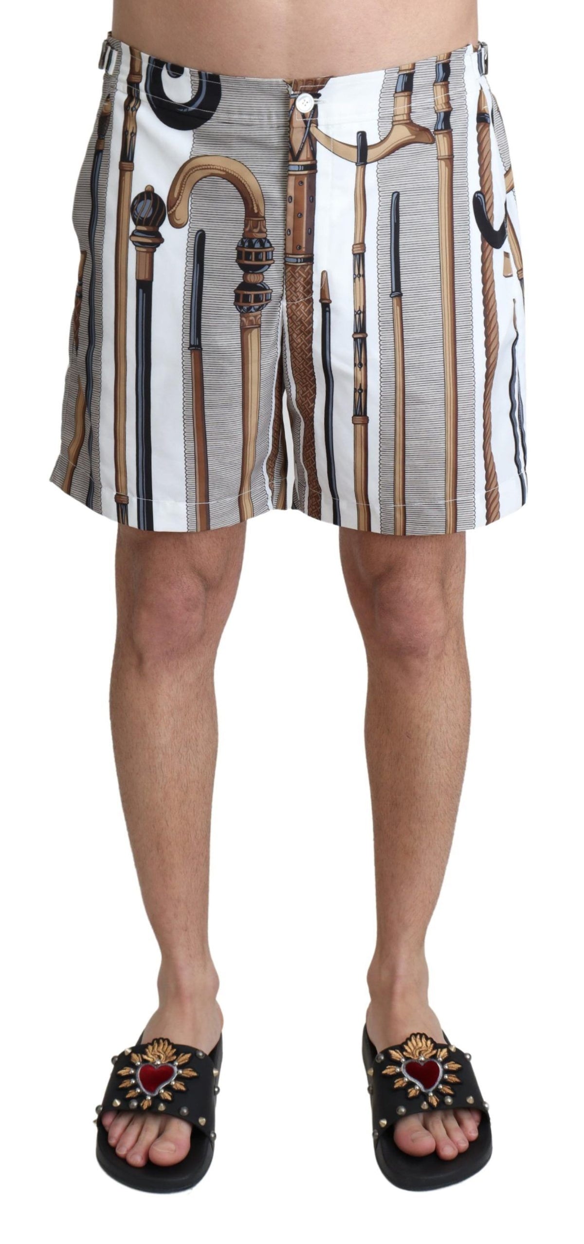 Dolce & Gabbana Weiße Walking Stick Beachwear Shorts Badeshorts