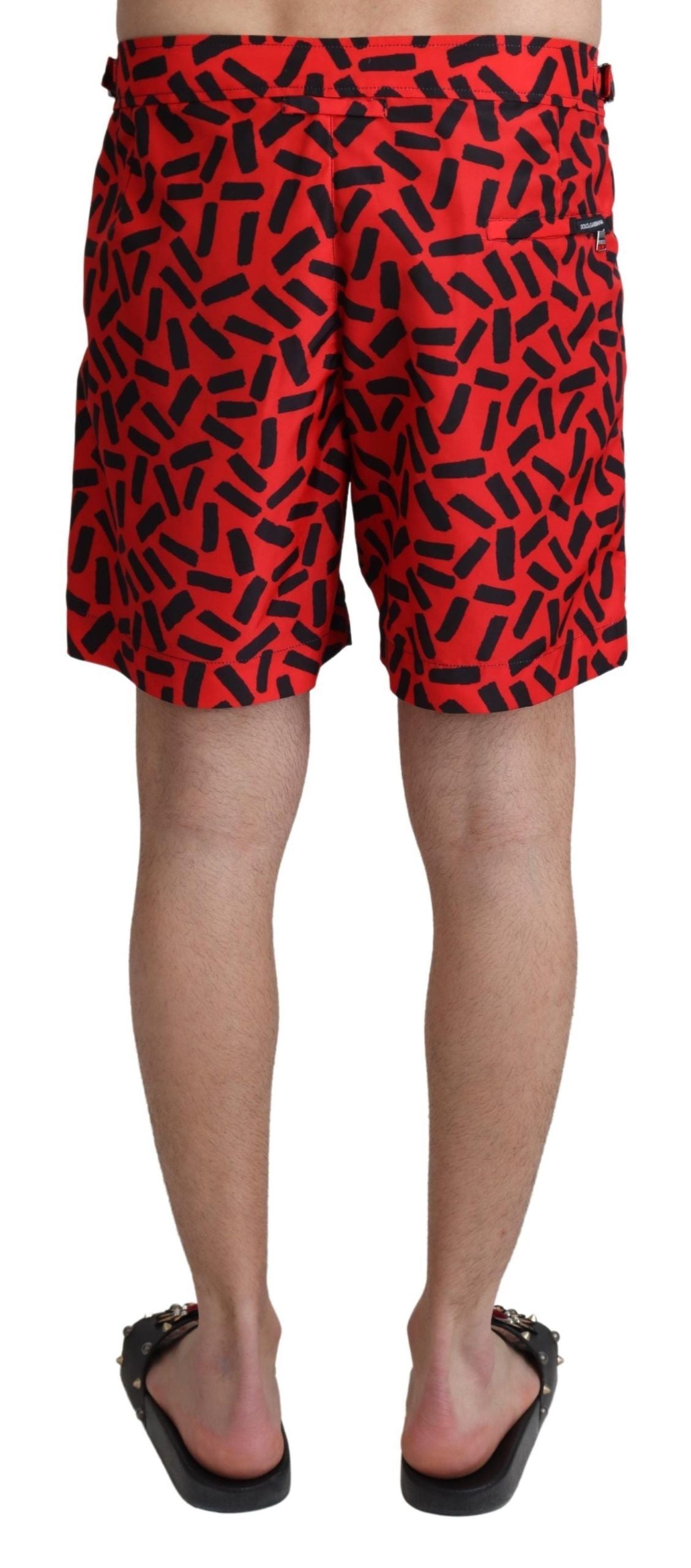 Dolce & Gabbana Rote gemusterte Strandmode Shorts Bademode