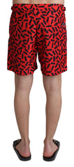 Dolce & Gabbana Rote gemusterte Strandmode Shorts Bademode