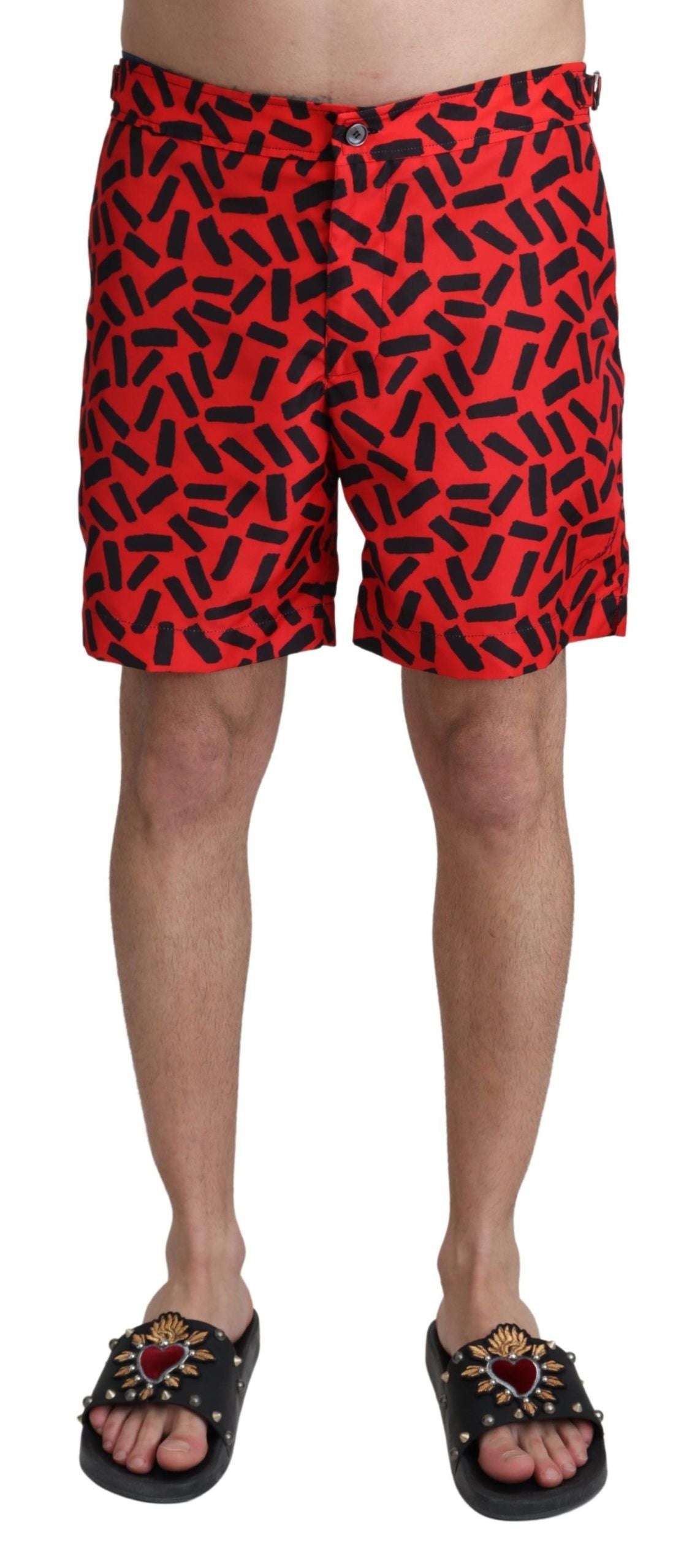 Dolce & Gabbana Rote gemusterte Strandmode Shorts Bademode