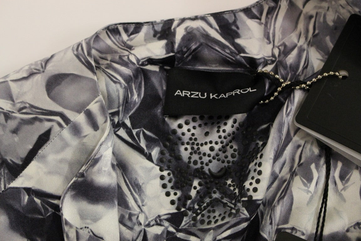 Arzu Kaprol Grau Blaues Seiden-Trägertop Hemd Bluse