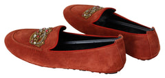 Dolce & Gabbana Oranje Leren Kristallen Kroon Loafers Schoenen