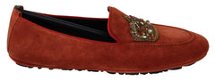 Dolce & Gabbana Oranje Leren Kristallen Kroon Loafers Schoenen
