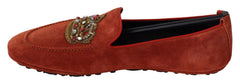 Dolce & Gabbana Oranje Leren Kristallen Kroon Loafers Schoenen