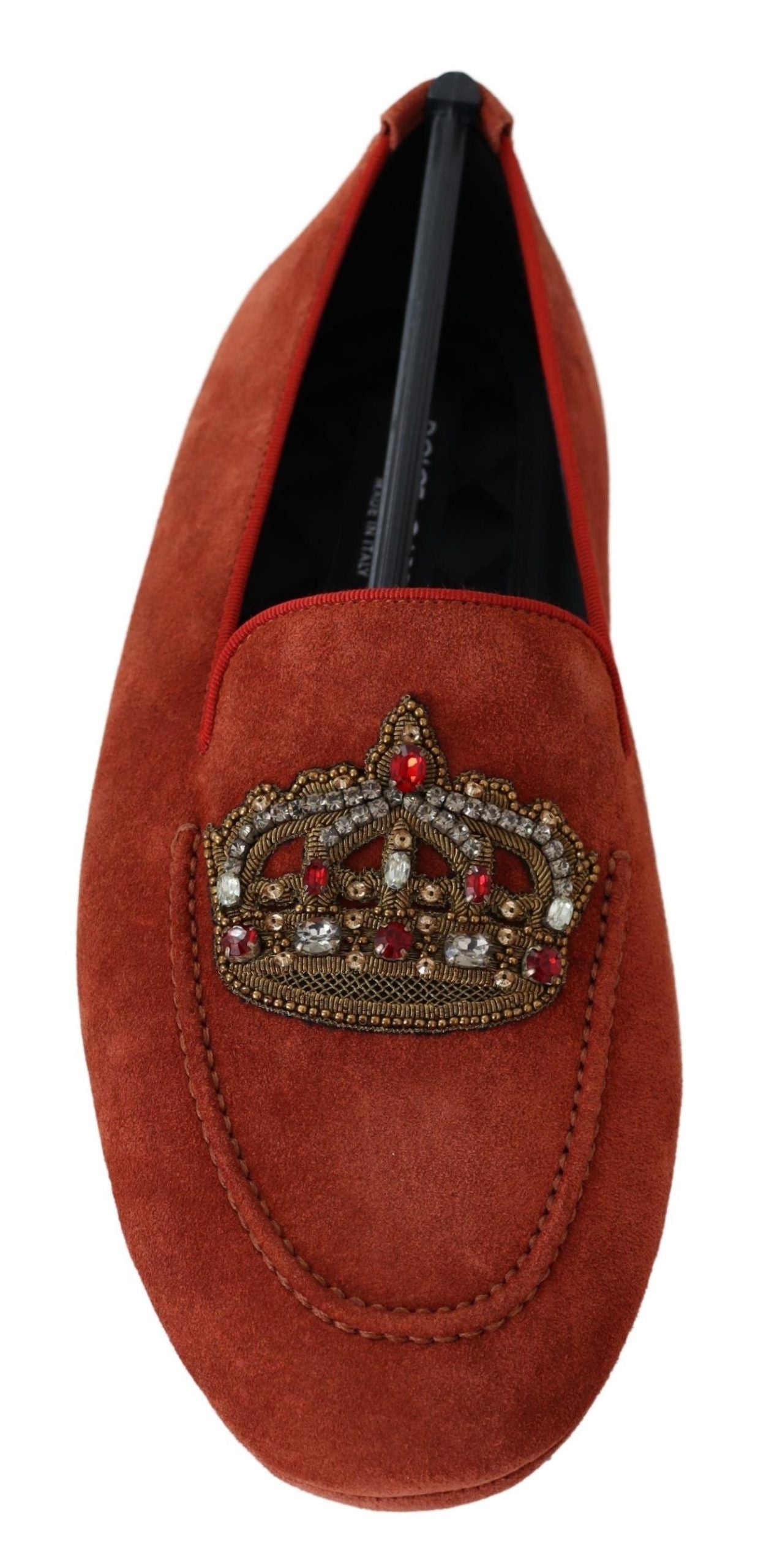 Dolce & Gabbana Oranje Leren Kristallen Kroon Loafers Schoenen
