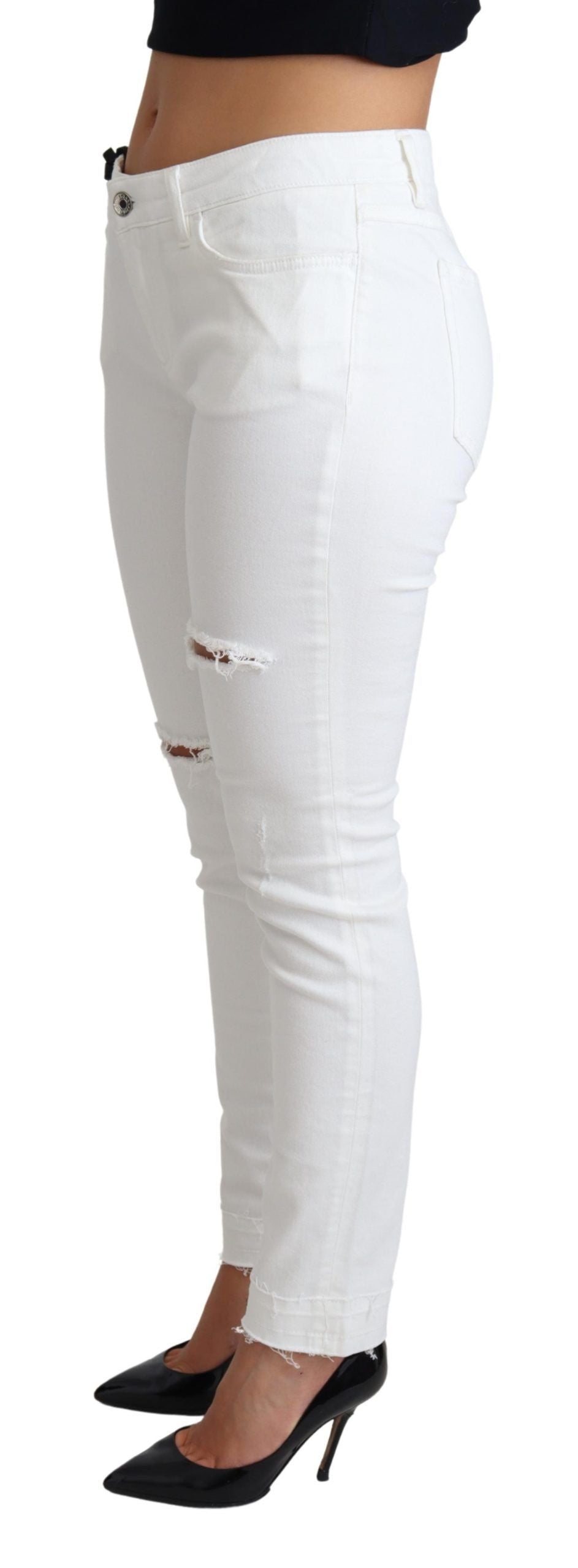 Dolce & Gabbana Weiße Skinny-Jeans aus Baumwoll-Stretch mit Used-Effekten