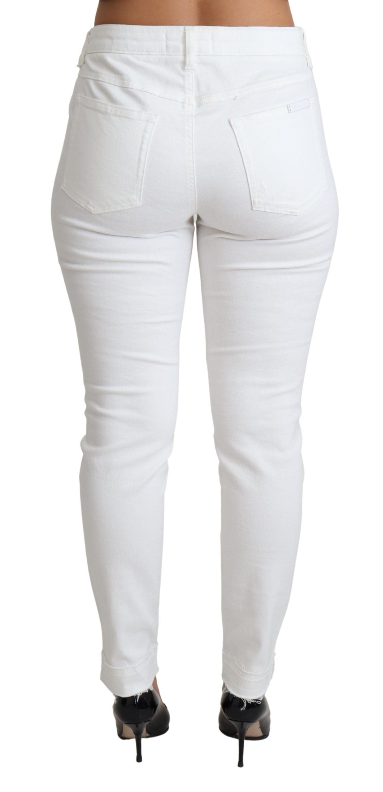 Dolce & Gabbana Weiße Skinny-Jeans aus Baumwoll-Stretch mit Used-Effekten