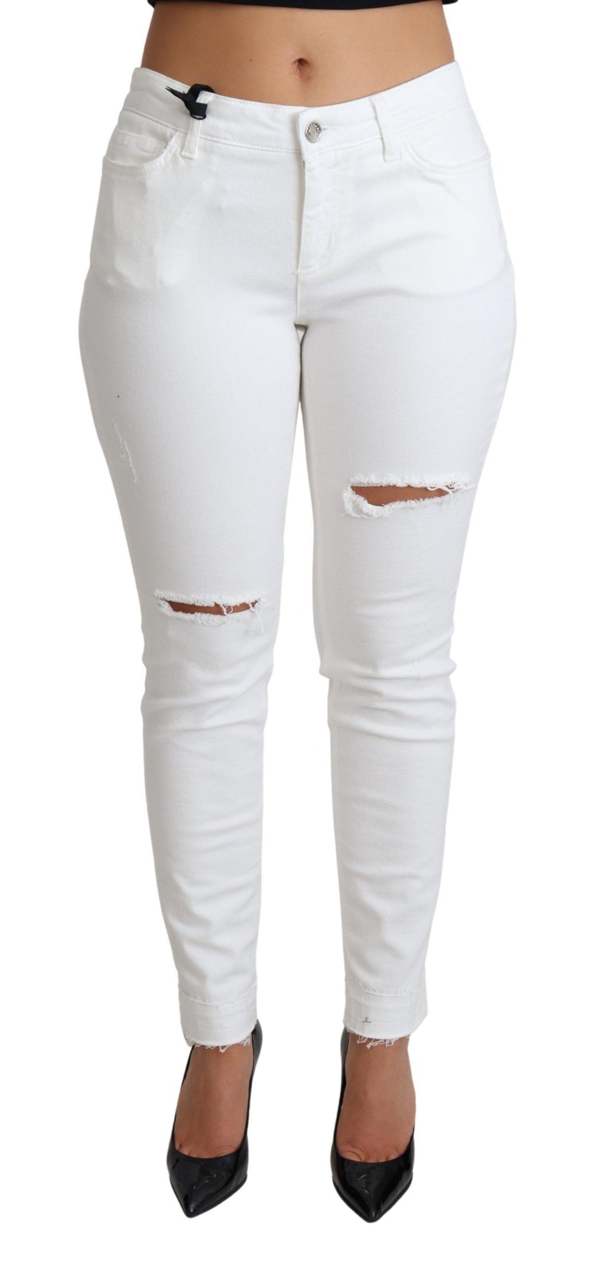 Dolce & Gabbana Weiße Skinny-Jeans aus Baumwoll-Stretch mit Used-Effekten