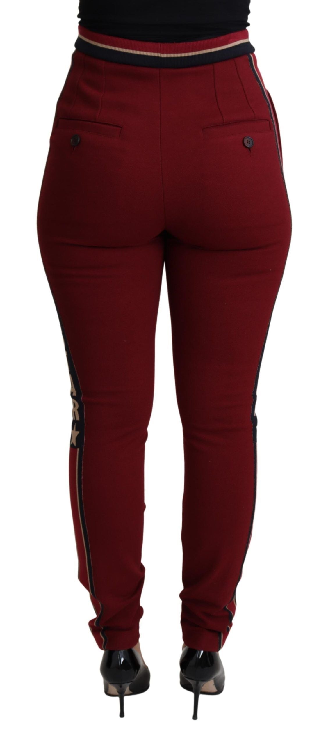 Dolce & Gabbana Rote DG Stern Gestreifte Enge Baumwollhose