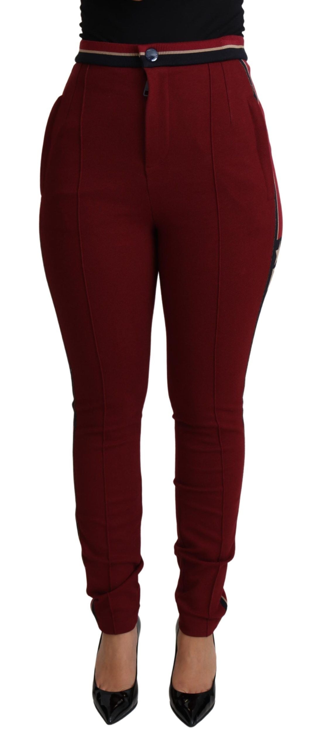 Dolce & Gabbana Rote DG Stern Gestreifte Enge Baumwollhose