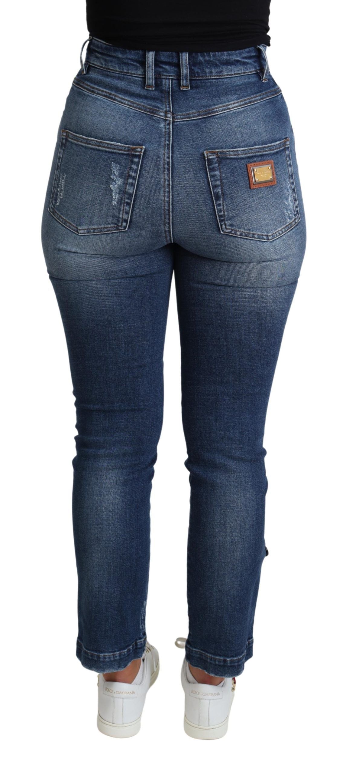 Dolce & Gabbana Blaue verzierte Skinny-Hose Baumwolljeans