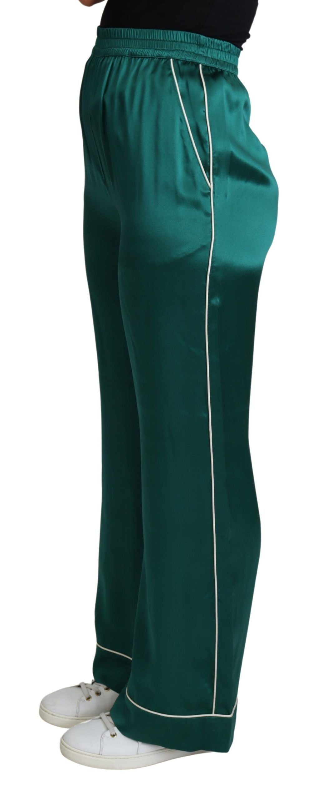 Dolce & Gabbana Grüne High Waist Pyjamahose aus Seide