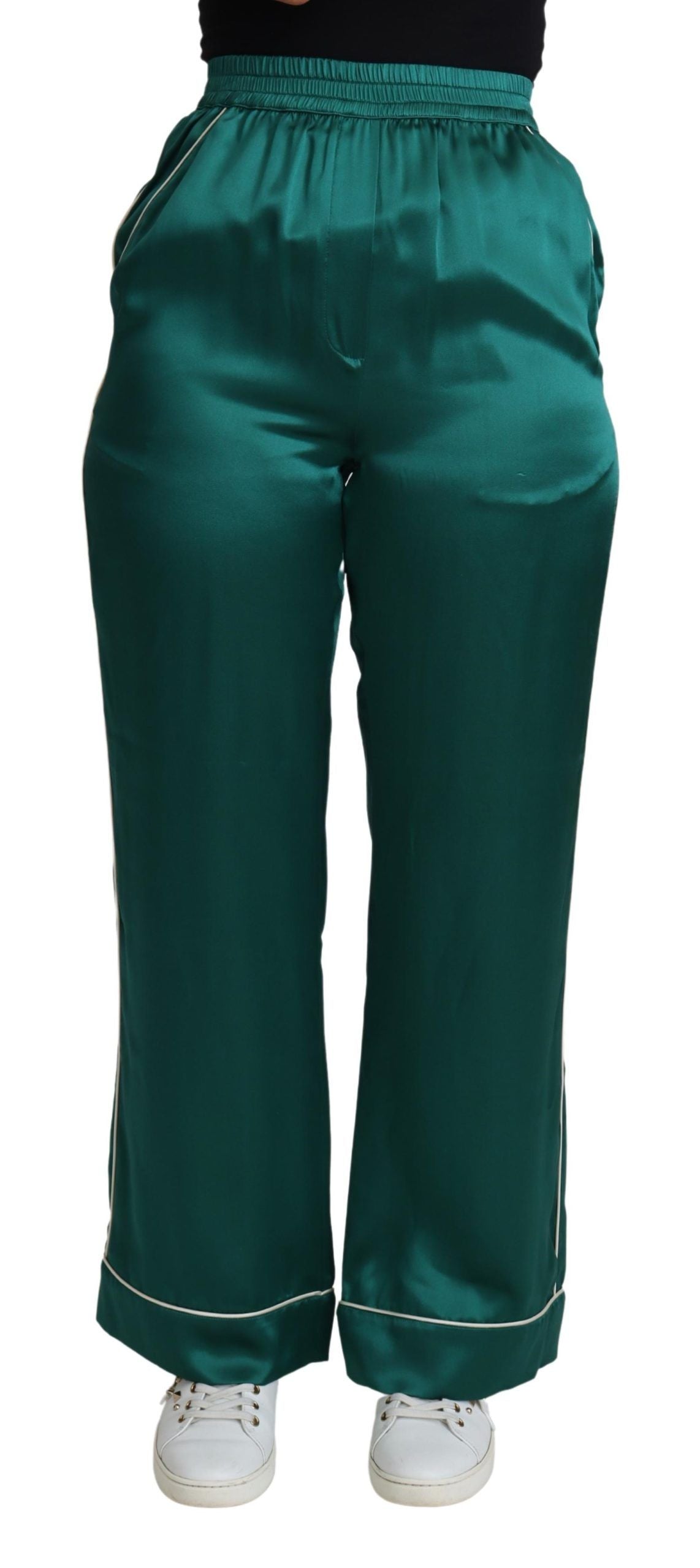 Dolce & Gabbana Grüne High Waist Pyjamahose aus Seide
